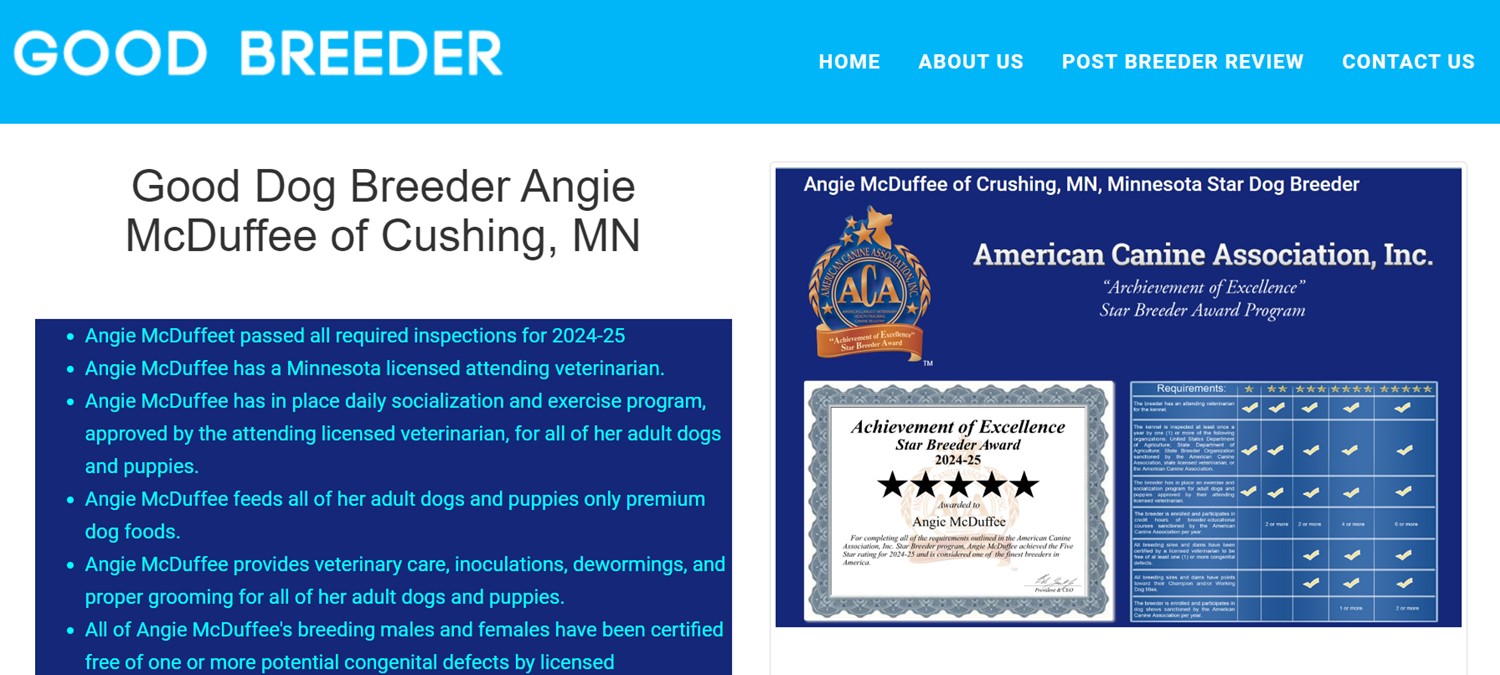 Good Dog Breeder Angie McDuffee